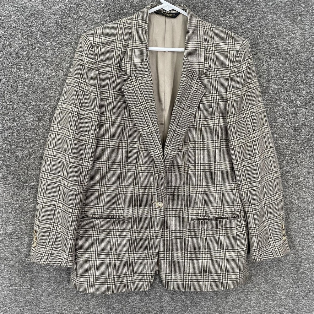 Orvis Blazer Womens 10 Gray Glen Plaid Woven Lined One Button Tailored Work